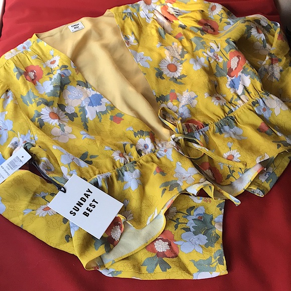 NWT Aritzia Sunday Best floral printed Crop Tie-Front Blouse Size M Wtags⭐️⭐️⭐️ - Picture 13 of 15